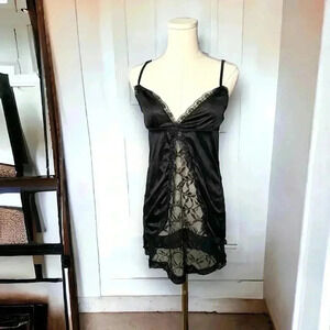 Vintage  lingerie slip dress nylon and lace S/M